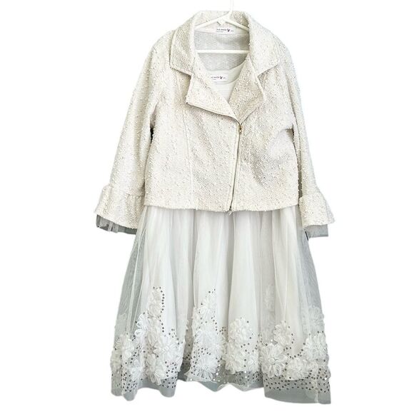 Knit Works Formal Eggshell White Sequined Dress with Matching Jacket Plus 18.5 - Picture 6 of 9